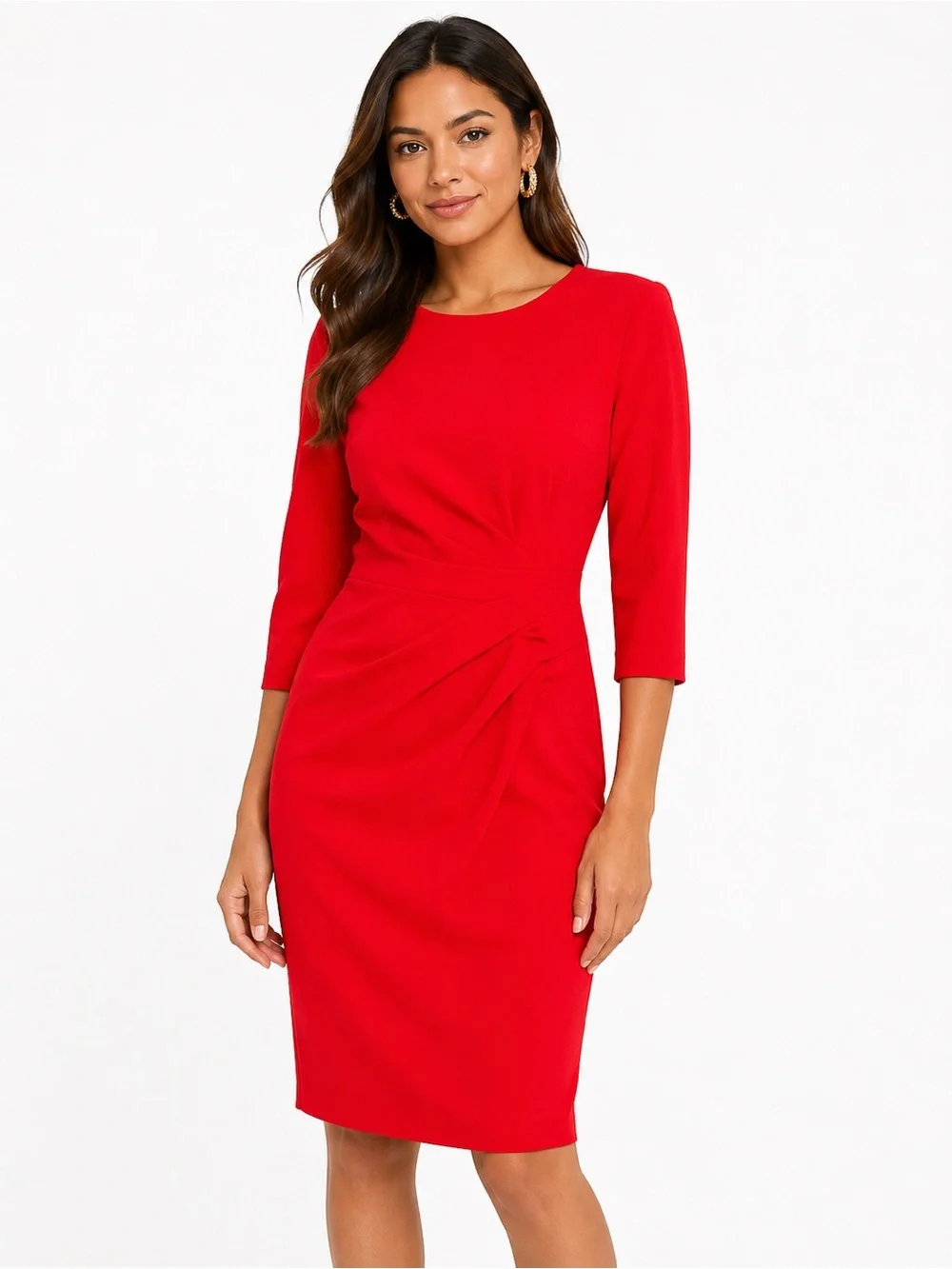 Bisou Bisou Red Midi Sheath Dress with Side Twist